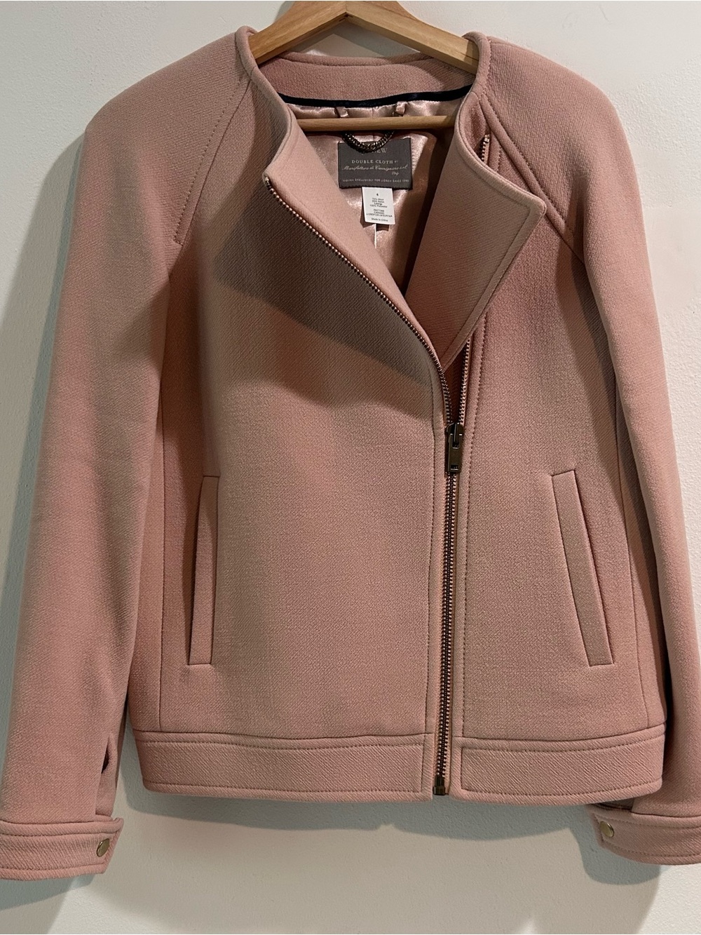 298$J.Crew Double Cloth Moto Jacket Beige Stone Blush Pink Wool Size 6 NWOT - Picture 3 of 13
